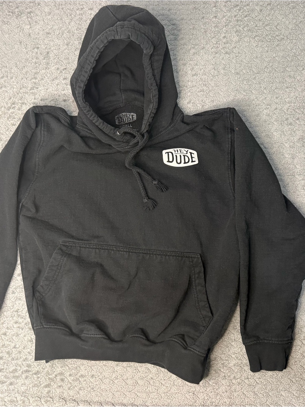 Hey Dude Black Crewneck Pullover Hoodie with Logo Patch